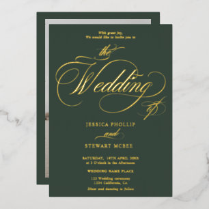 Invitation En Aluminium Calligraphie verte chic mariage or