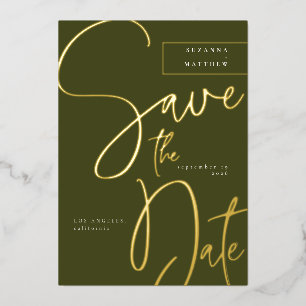 Invitation En Aluminium Calligraphie verte d'olive moderne Enregistrer la