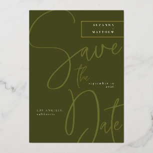 Invitation En Aluminium Calligraphie verte d'olive moderne Enregistrer la 