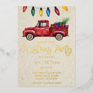 Invitation En Aluminium Camion de Noël et lumières Faux Kraft