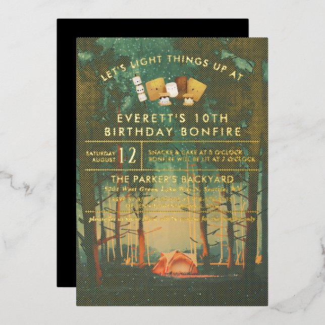 Invitation En Aluminium Camping Bonfire S'mores Fête d'anniversaire (Recto/Verso)