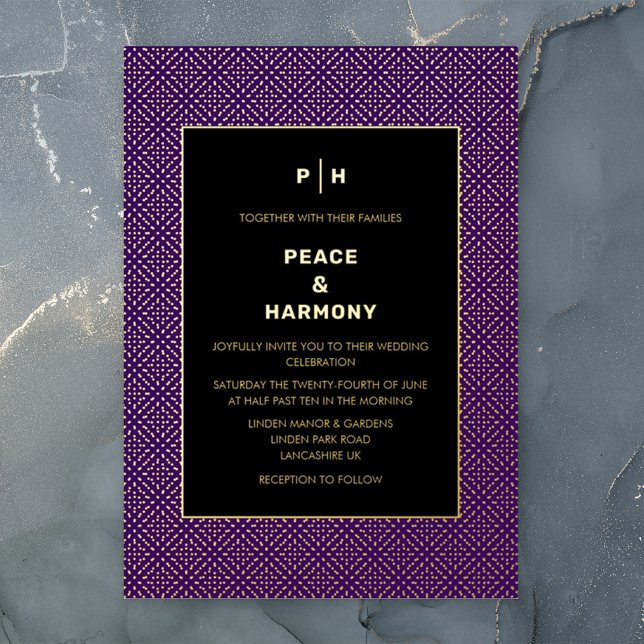 Invitation En Aluminium Carnaby Confetti Gold violet Mariage noir (Créateur téléchargé)