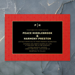 Invitation En Aluminium Carnaby Confettis Or Rouge Noir Mariage