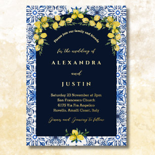 Invitation En Aluminium Carrelage bleu Citron italien Mariage méditerranée