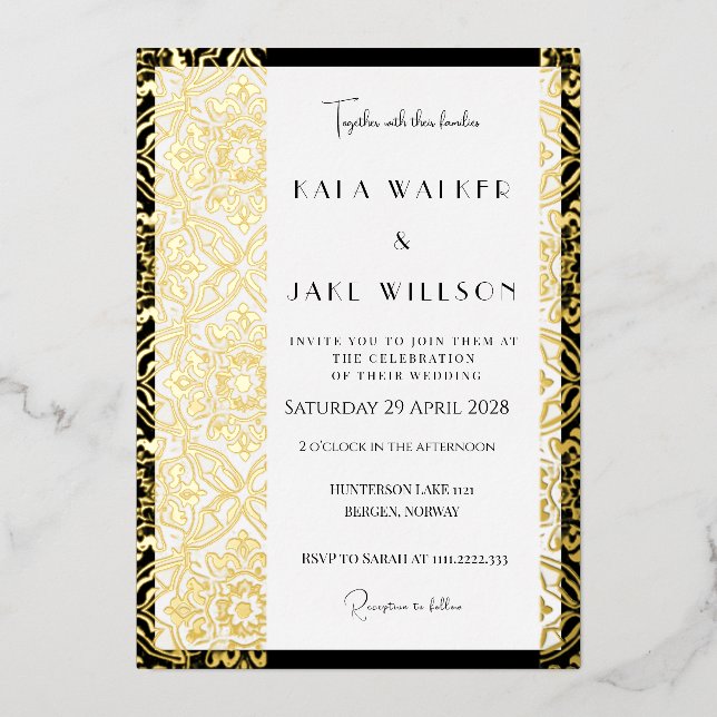 Invitation En Aluminium Carrelage italien Motif rétropointé noir (Recto)