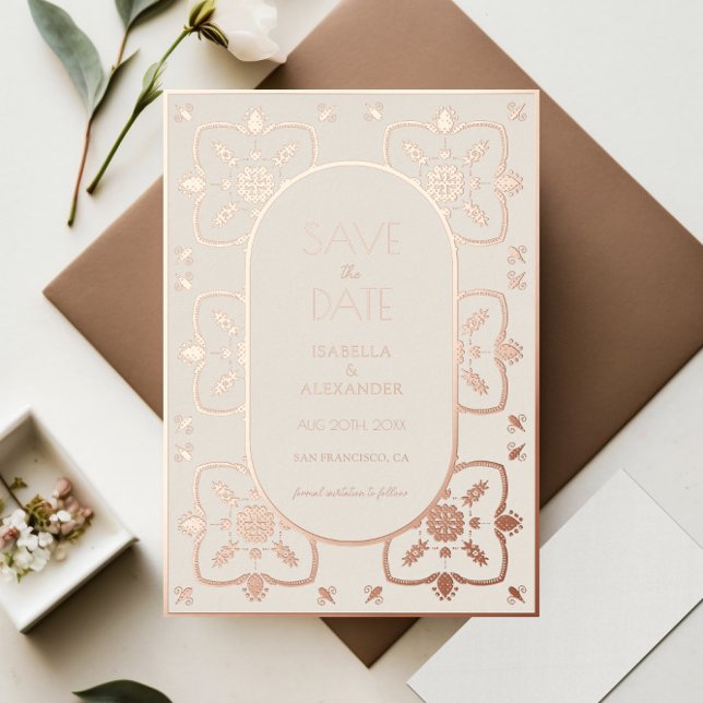 Invitation En Aluminium Carrelage méditerranéen Rose de luxe Enregistrer l (Créateur téléchargé)