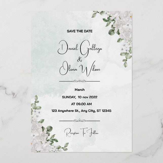Invitation En Aluminium Carton d'invitation de mariage à motif floral spéc (Recto)