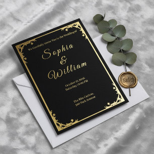Invitation En Aluminium Carton d'invitation de mariage de luxe noir et or 