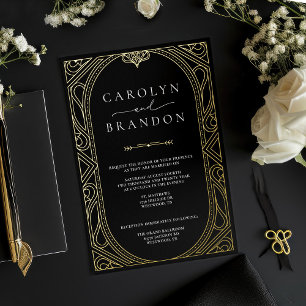 Invitation En Aluminium Carton d'invitation de mariage élégant noir et or