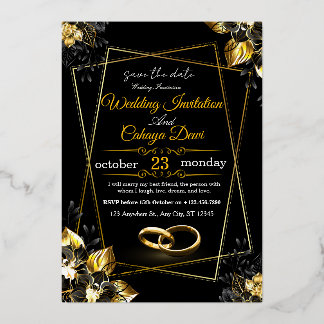 Invitation En Aluminium Carton-d'invitation-de-mariage-fleurs-noir-et-or-d