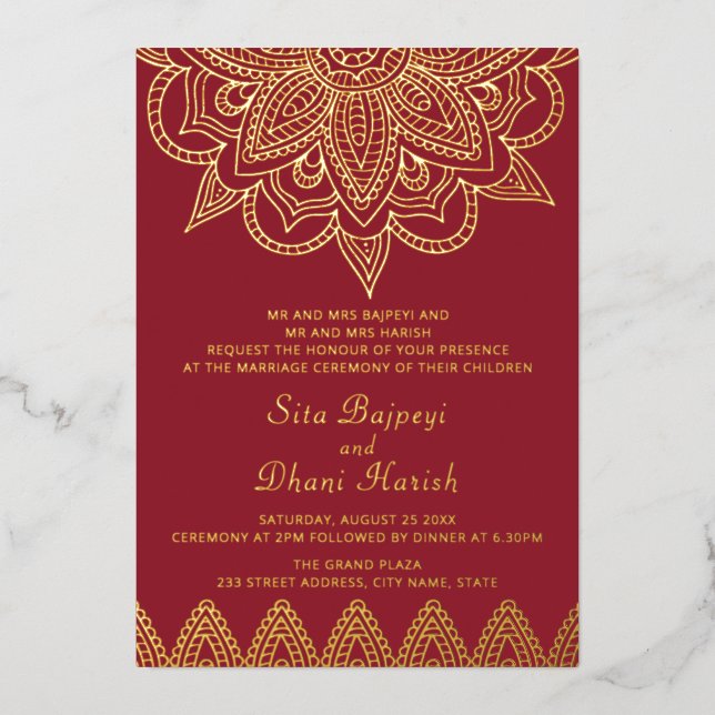 Invitation En Aluminium Carton d'invitation de mariage indien à feuilles d (Recto)