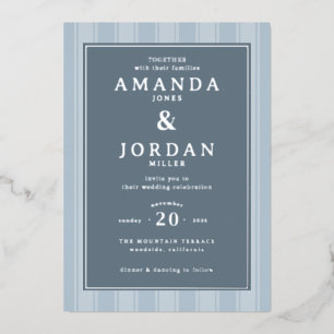 Invitation En Aluminium Carton d'invitation de mariage rayé bleu raffiné