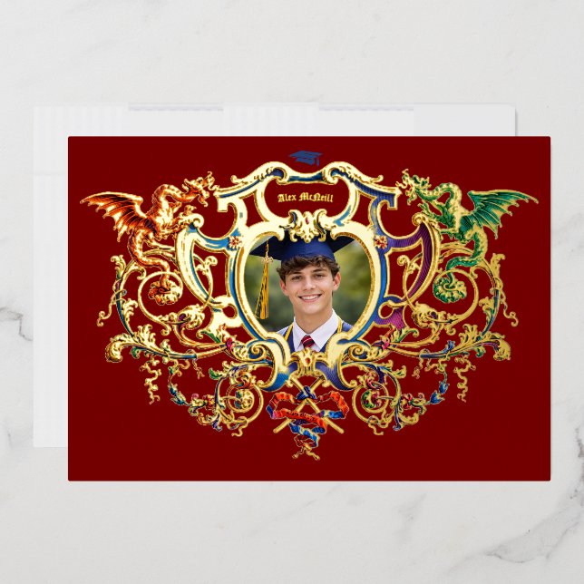 Invitation En Aluminium Cartouche Rococo Dragons Modèle de Photo Feuille d (Enveloppe)