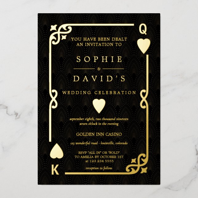 Invitation En Aluminium Casino Poker Mariage Las Vegas feuille d'or Glam (Recto)