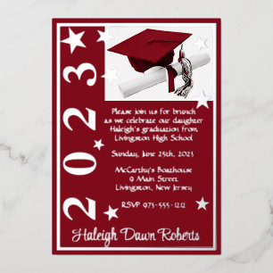 Invitation En Aluminium Casquette, Diplôme & Étoiles, Diplôme Rouge Cardin