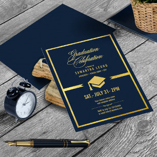Invitation En Aluminium Casquette d'or Graduation Marine Blue ID834