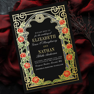 Invitation En Aluminium Cathédrale de Roses Gothiques Élégantes Cadre Mari
