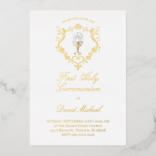 Invitation En Aluminium catholic first communion chalice crest (Recto)
