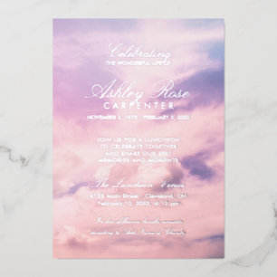 Invitation En Aluminium Célébration de la vie de nuages violets Mémorial A