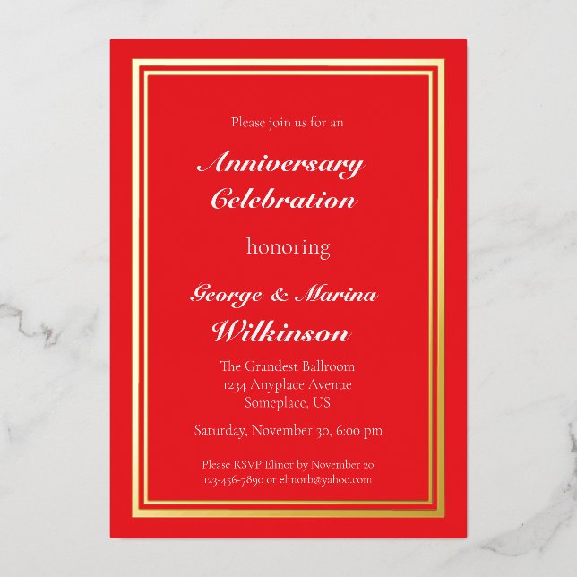 Invitation En Aluminium Célébration de l'anniversaire du mariage 50e rouge (Recto)