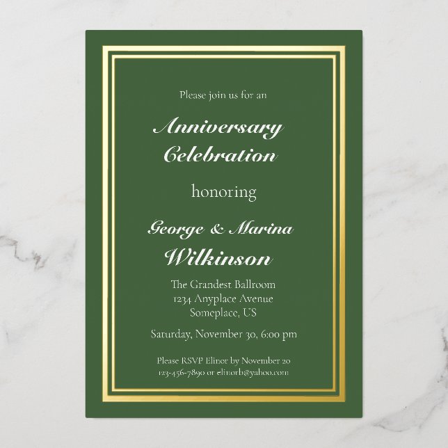 Invitation En Aluminium Célébration de l'anniversaire du mariage 50e vert (Recto)