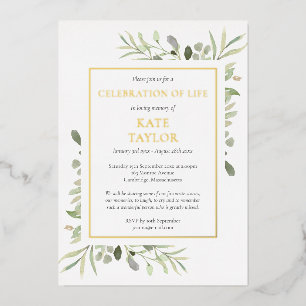 Invitation En Aluminium Célébration de verdure de la vie Funeral Gold