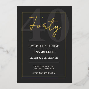 Invitation En Aluminium Célébration du 40e anniversaire en noir et or