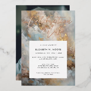 Invitation En Aluminium Celebration of Life Modern Abstract Funeral Gold