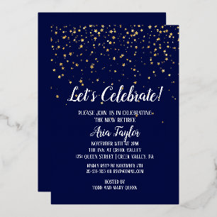Invitation En Aluminium Célébrons Confetti sur l'or du Parti bleu de la Ma