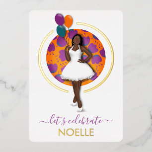 Invitation En Aluminium Célébrons l'anniversaire ! Femme noire avec des ba