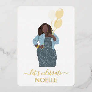 Invitation En Aluminium Célébrons l'anniversaire ! Femme noire avec des ba