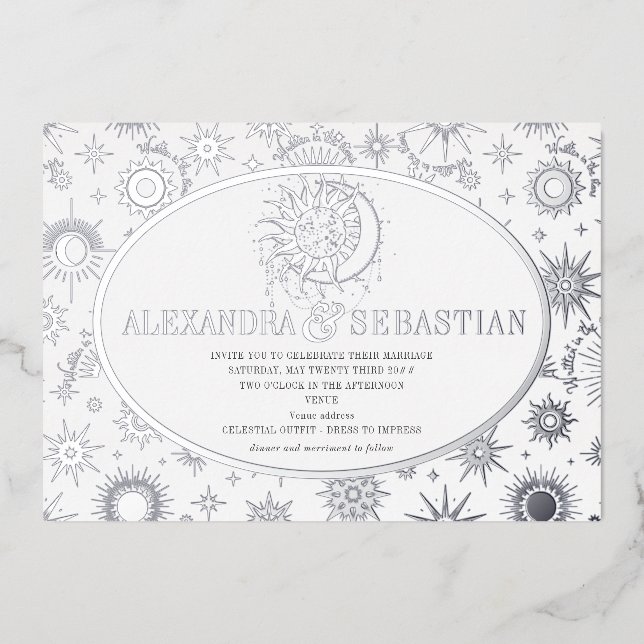 Invitation En Aluminium Céleste de minuit étoiles Lune Mariage Soleil Arge (Recto)