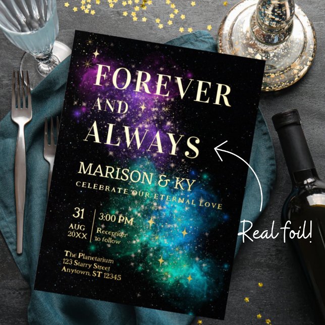 Invitation En Aluminium Céleste Nuit Sky Space Nebula Gold Star Mariage (Créateur téléchargé)