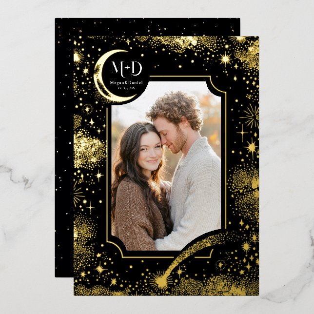 Invitation En Aluminium Céleste Romantique Starry Night Mariage Photo (Recto/Verso)