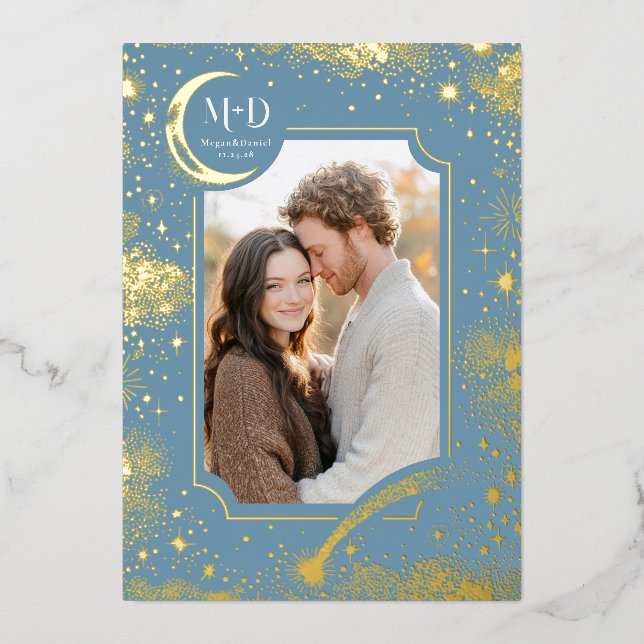 Invitation En Aluminium Céleste Romantique Starry Night Mariage Photo (Recto)