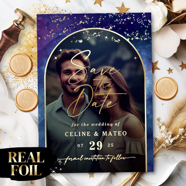 Invitation En Aluminium Céline ・ Céleste Enregistrer la date avec de l'or  (Announce your big day with the Celine Save the Date, featuring real gold foil!)