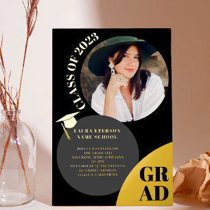 Invitation En Aluminium Cercle boho moderne noir chic 5 photos graduation