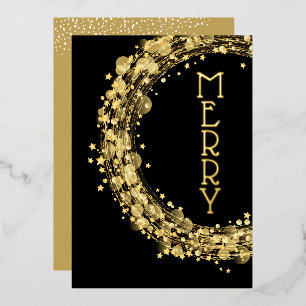 Invitation En Aluminium Cercles et Étoiles sur Fond Noir Noël Or