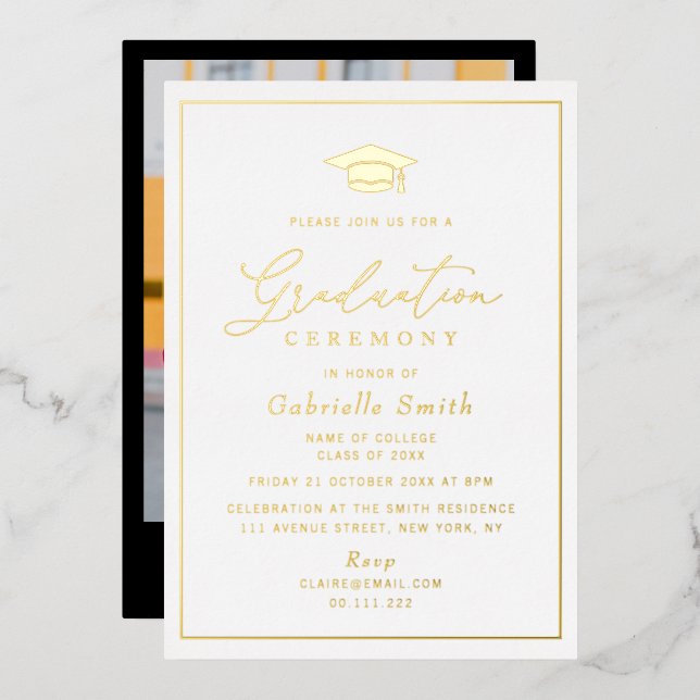 Invitation En Aluminium Cérémonie de graduation minimale simple de feuille (Recto/Verso)
