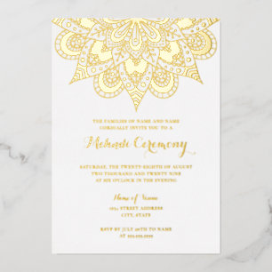 Invitation En Aluminium Cérémonie de Mandala Mehndi Gold Foil