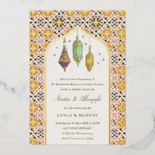 Invitation En Aluminium Cérémonie de Mehndi avec des Tealights Florales Cl