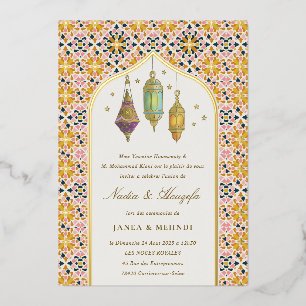 Invitation En Aluminium Cérémonie Mehndi Bougies Témoins Florales Élégante