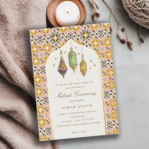 Invitation En Aluminium Cérémonie Mehndi de veilleuses florales classe orn