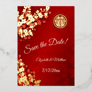 Invitation En Aluminium Cerise Blossom Mariage Chinois Enregistrer La Date