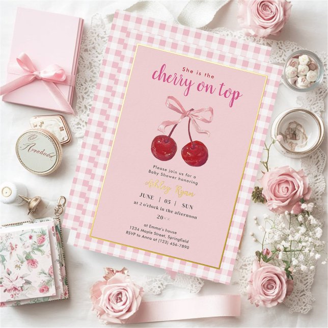 Invitation En Aluminium Cerise sur le Baby shower supérieur (Créateur téléchargé)