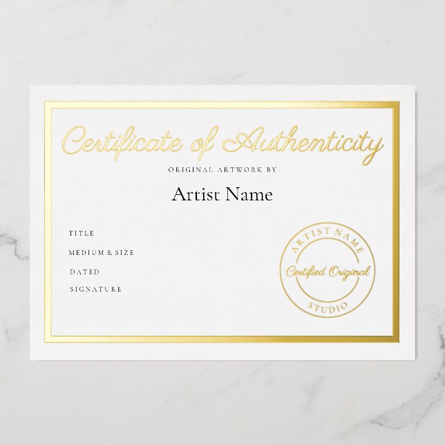 Invitation En Aluminium Certificat métallique de luxe d'authenticité Art (Recto)