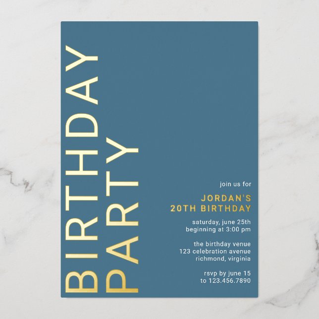 Invitation En Aluminium Cerulean bleu azur | Typographie moderne Anniversa (Recto)