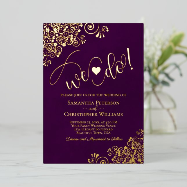 Invitation En Aluminium C'Est Ce Que Nous Faisons ! Plum Mariage moderne m (Debout devant)
