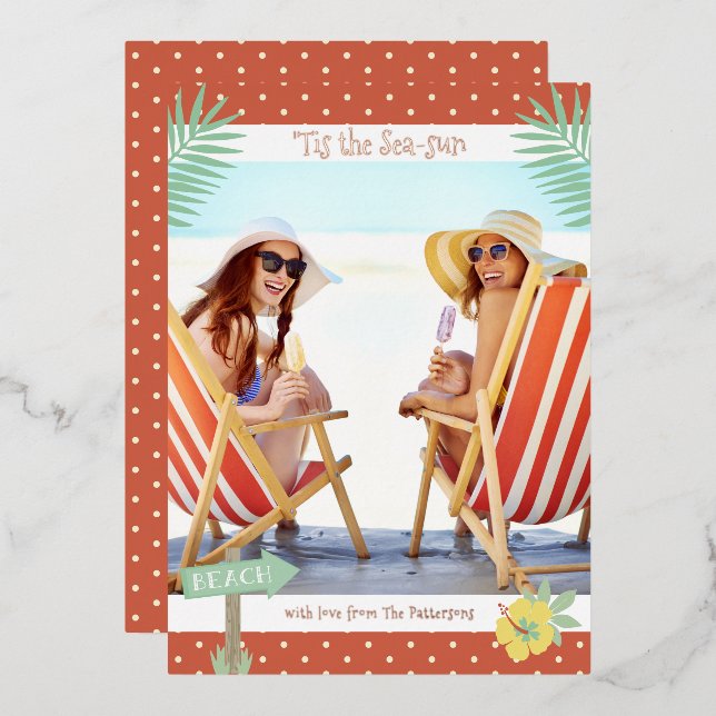 Invitation En Aluminium 'C'Est La Plage Tropicale Mer-Soleil Noël Été (Recto/Verso)