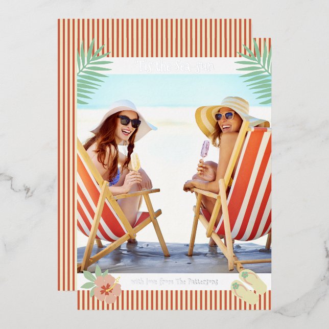 Invitation En Aluminium 'C'Est La Plage Tropicale Mer-Soleil Noël Été (Recto/Verso)